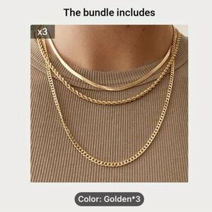 NEW - 3Pack Men’s Fashionable Minimalist Stainless Steel Chain Layered Necklace